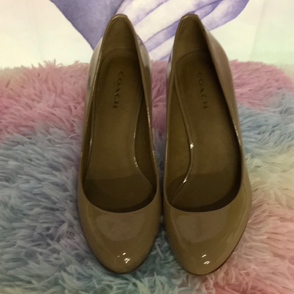 Coach-taupe patent leather pumps